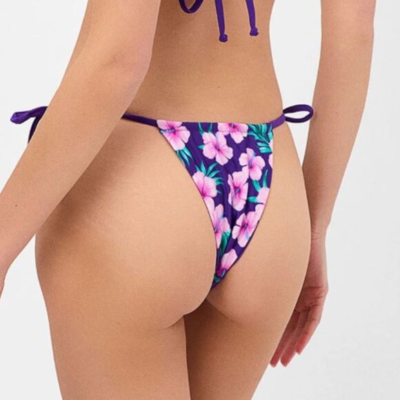 Frankies Bikinis Purple Hibiscus Tia Satin Bikini Bottom - Picture 5 of 6